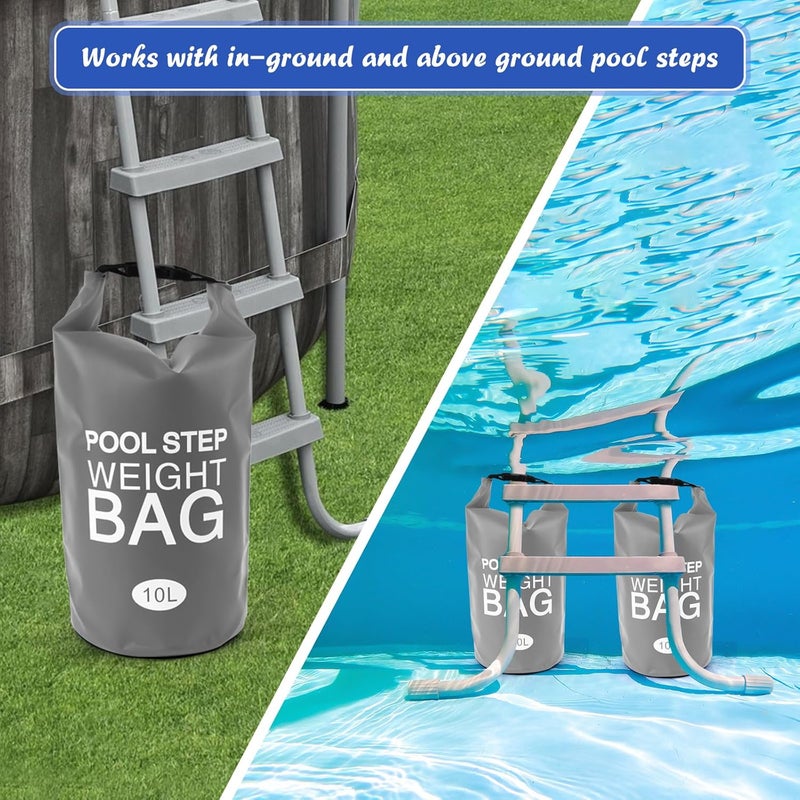 whumsdog Universal Pool Step Weights 250D PVC Waterproof Swimming Pool Ladder Weights 10L No Breaken Above Ground Pool Ladder Sand Bags Foldable Pool Stair Weights for Pool Steps Easy Fill Sand (Grey) - Image 4